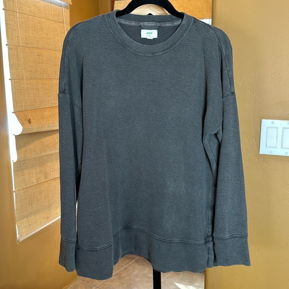 Aerie Gray Waffle Knit Pullover Oversized Size Small
